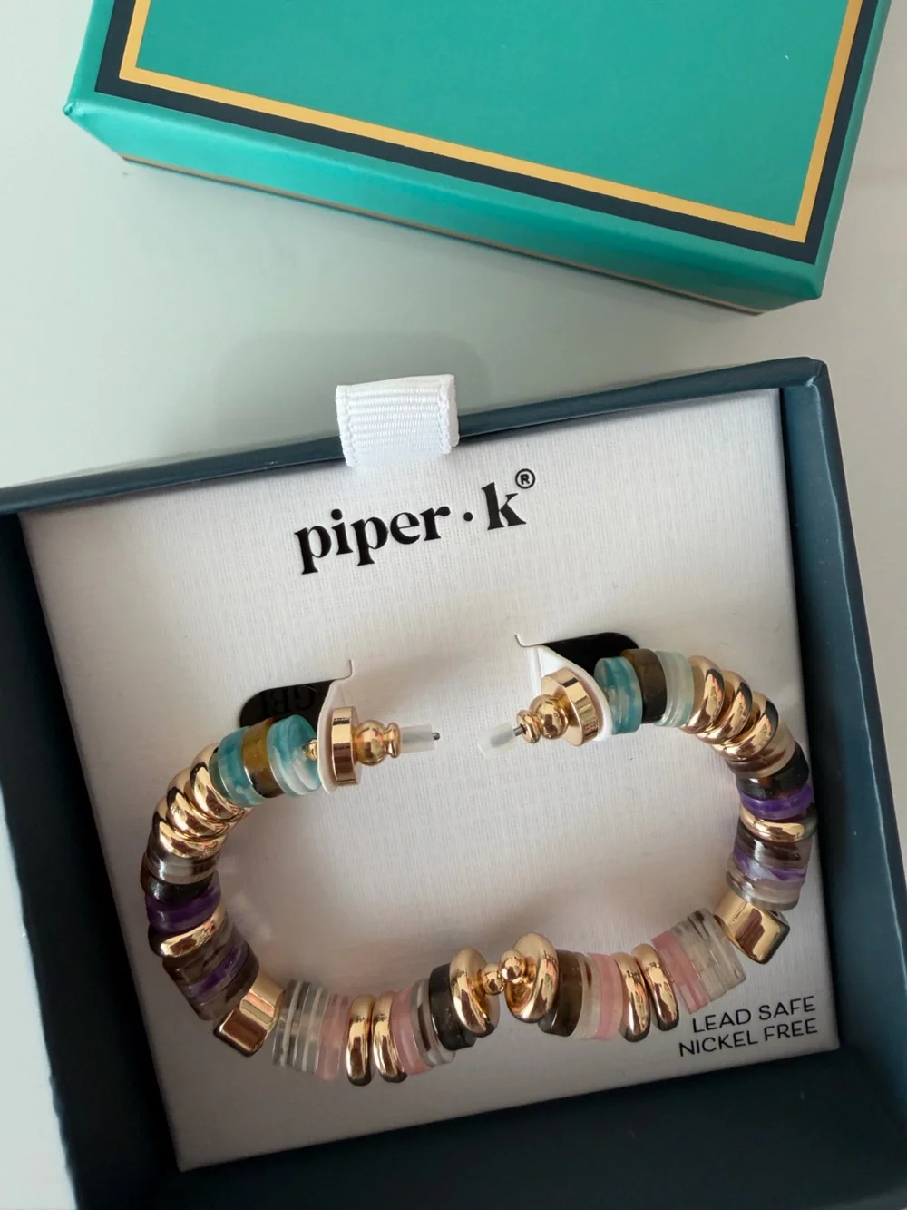 Gold colorful beaded stone Hoop Earrings